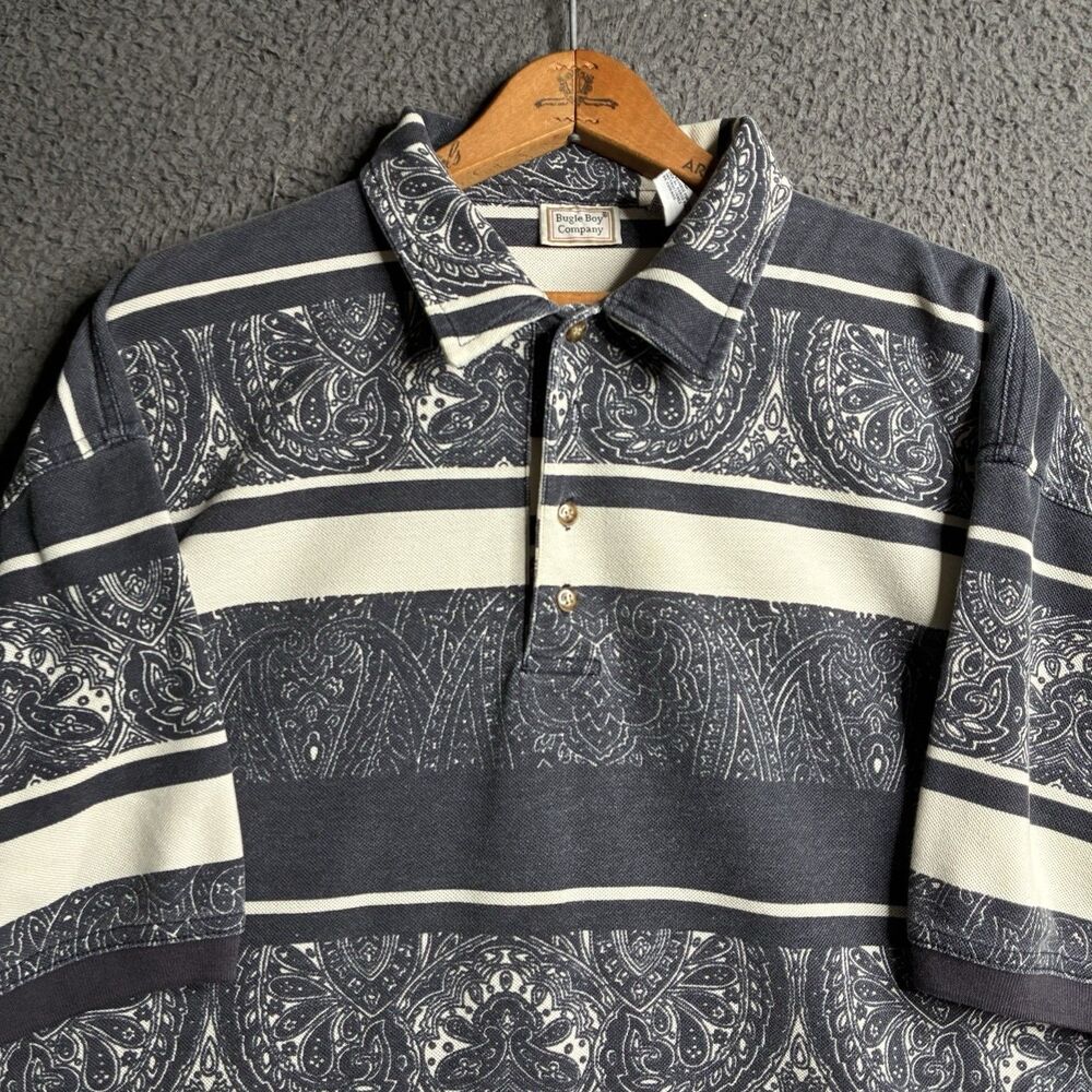 Vintage Bugle Boy Polo Shirt Mens Large Paisley Print 90s Short Sleeve